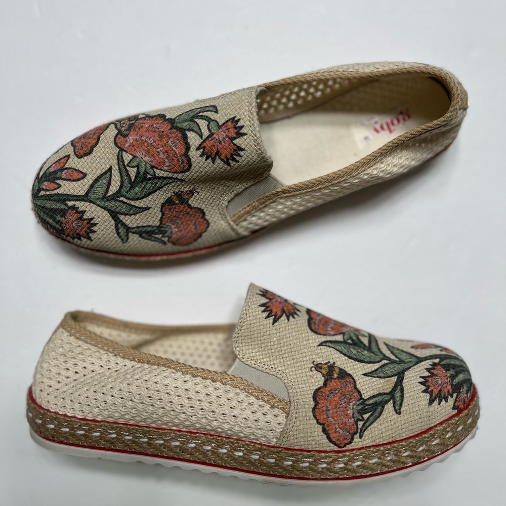 Goby Floral Butterfly Graphic Print Canvas Slip On Sneakers Espadrilles  Shoes
